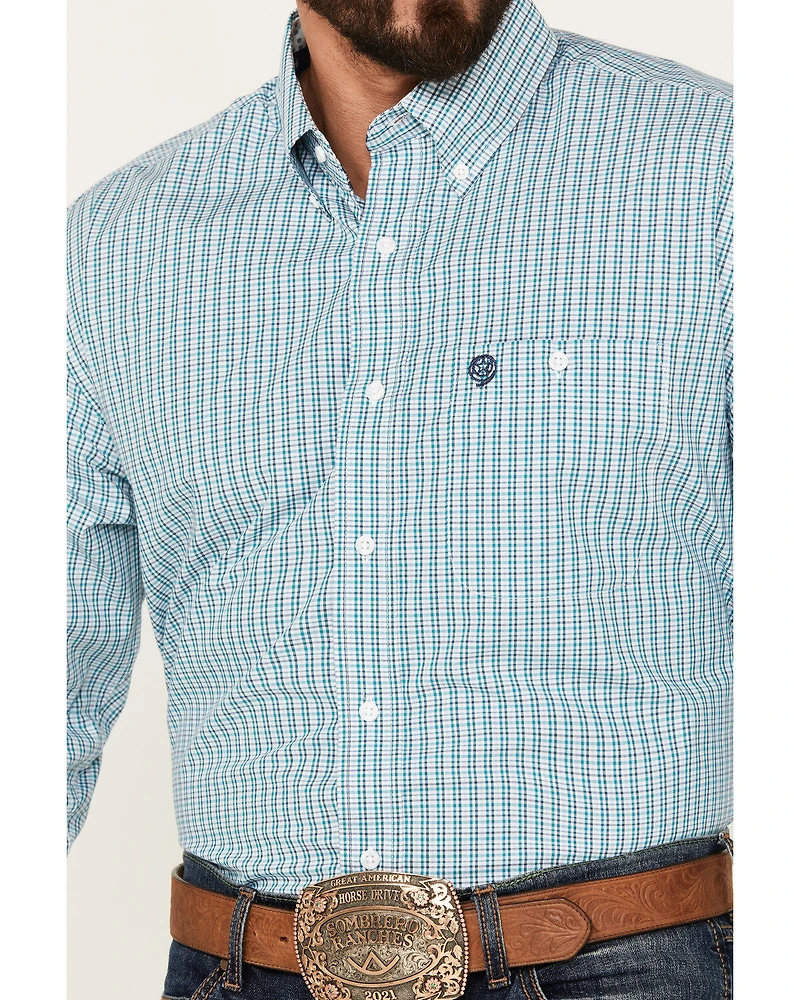 George Strait by Wrangler Men's Plaid Print Long Sleeve Button-Down Western Shirt