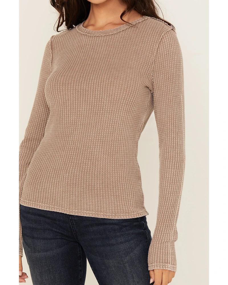 White Crow Women's Solid Long Sleeve Waffle Knit Shirt