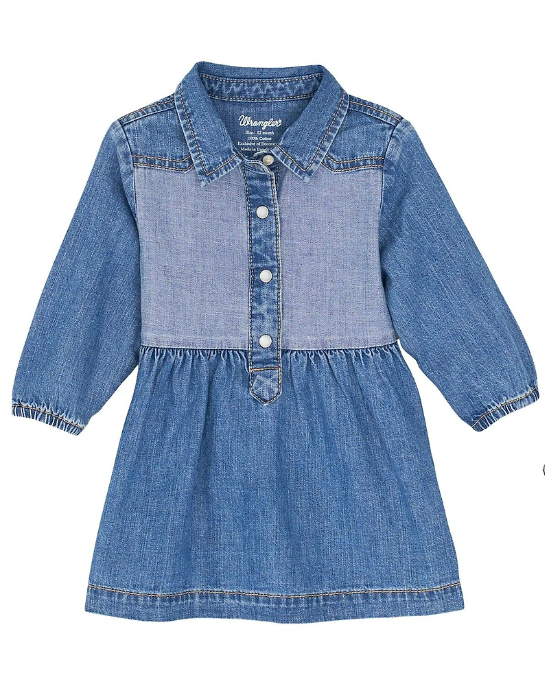 Wrangler Toddler Girls' Two Tone Long Sleeve Dress