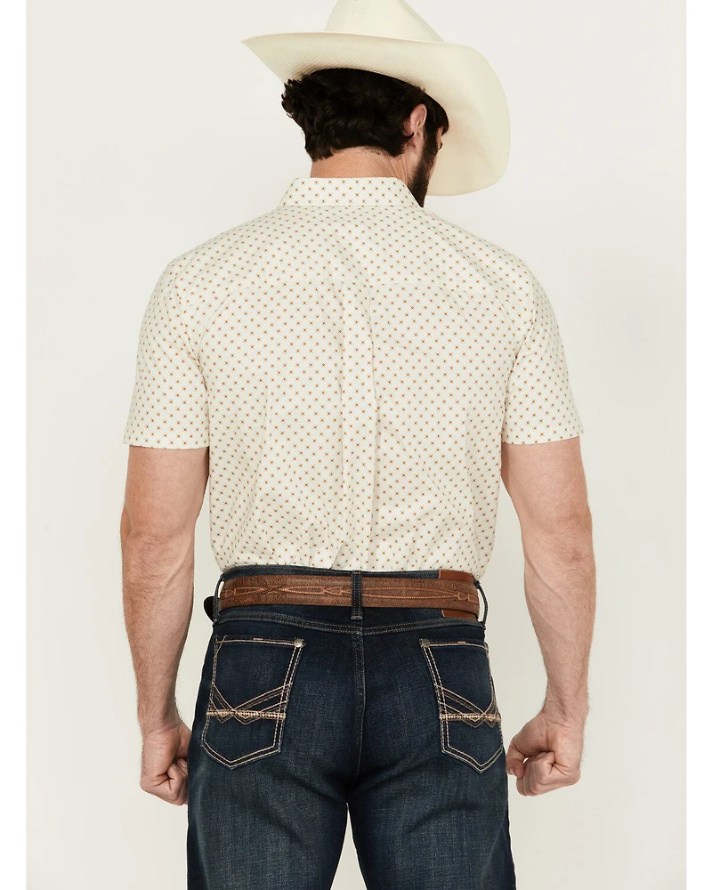 RANK 45® Men's Westamp Geo Print Short Sleeve Button-Down Performance Stretch Western Shirt