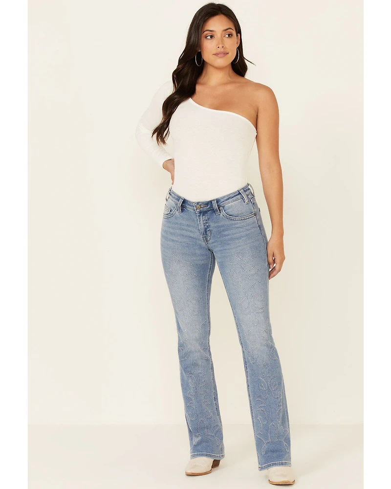 Rock & Roll Denim Women's Medium Wash Embroidered Mid Rise Bootcut Jean