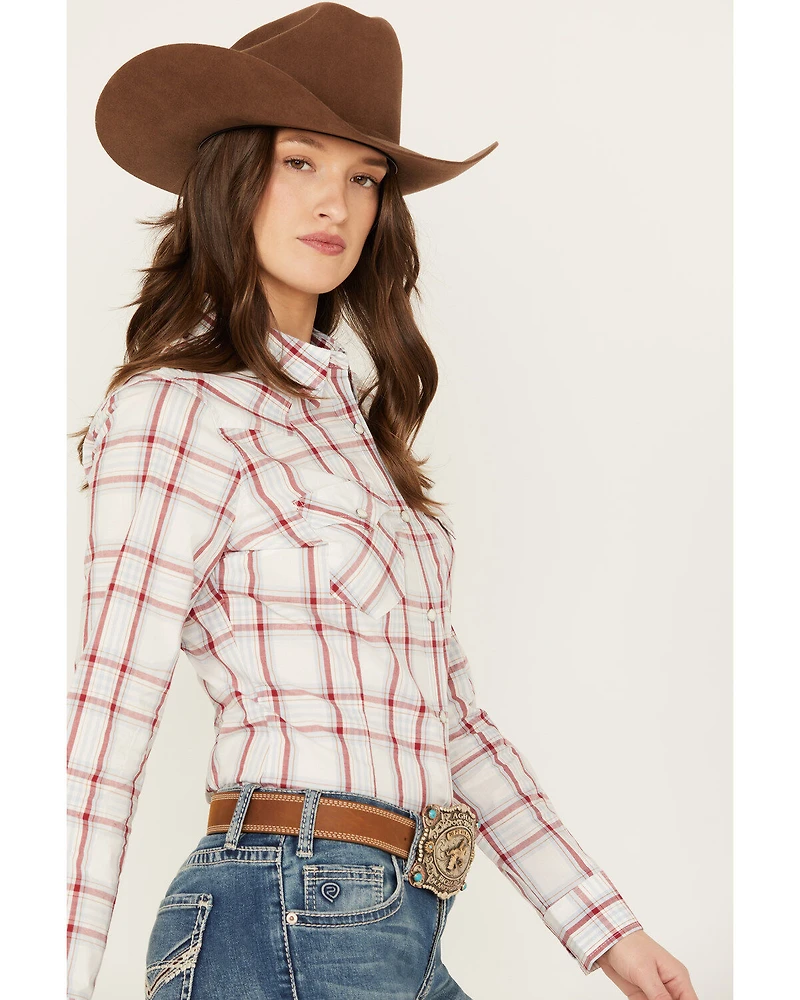 Wrangler Women's Plaid Print Long Sleeve Western Snap Shirt