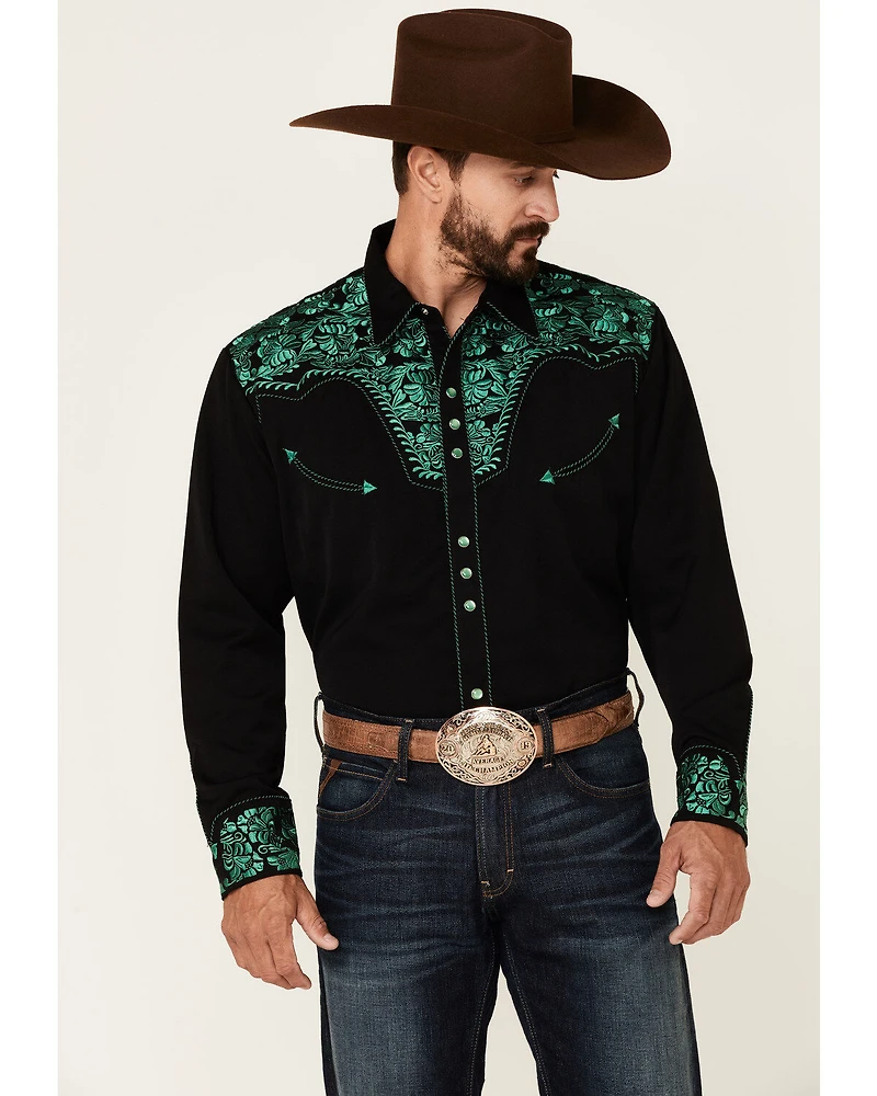 Scully Men's Embroidered Gunfighter Long Sleeve Pearl Snap Western Shirt