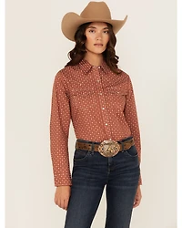 Ely Walker Women's Geo Print Long Sleeve Snap Stretch Western Shirt
