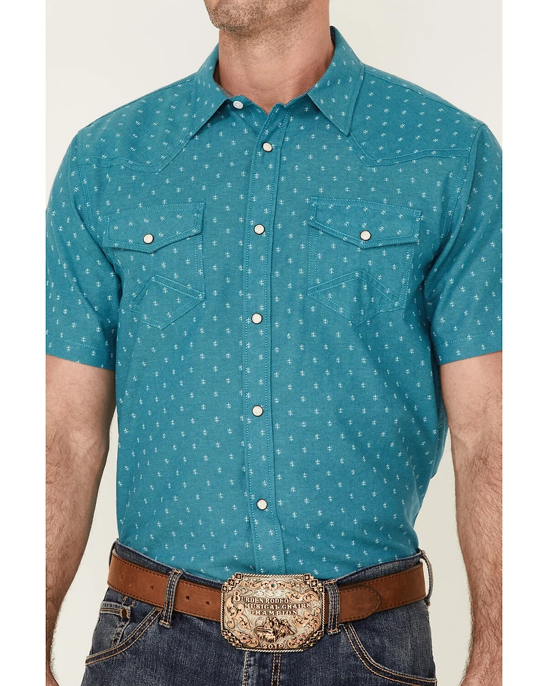 Cody James Men's Field Day Chambray Geo Print Short Sleeve Snap Western Shirt
