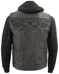 Milwaukee Leather Men's Concealed Carry Vest with Reflective Skulls and Removeable Hoodie