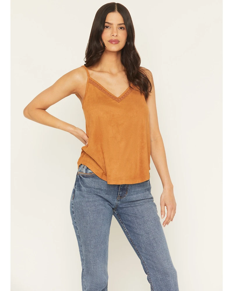 Shyanne Women's Solid Faux Suede Sleeveless Crochet Tank Top