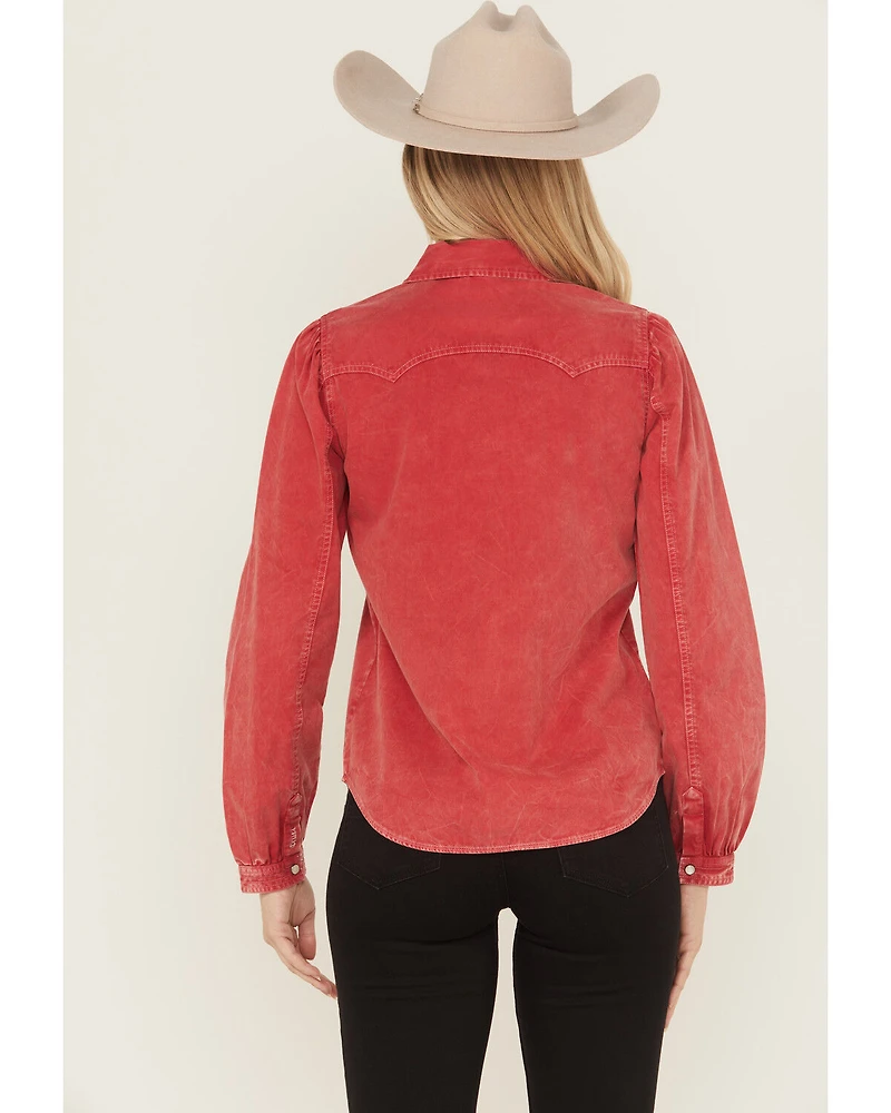 Cruel Girl Women's Solid Long Sleeve Snap Western Shirt