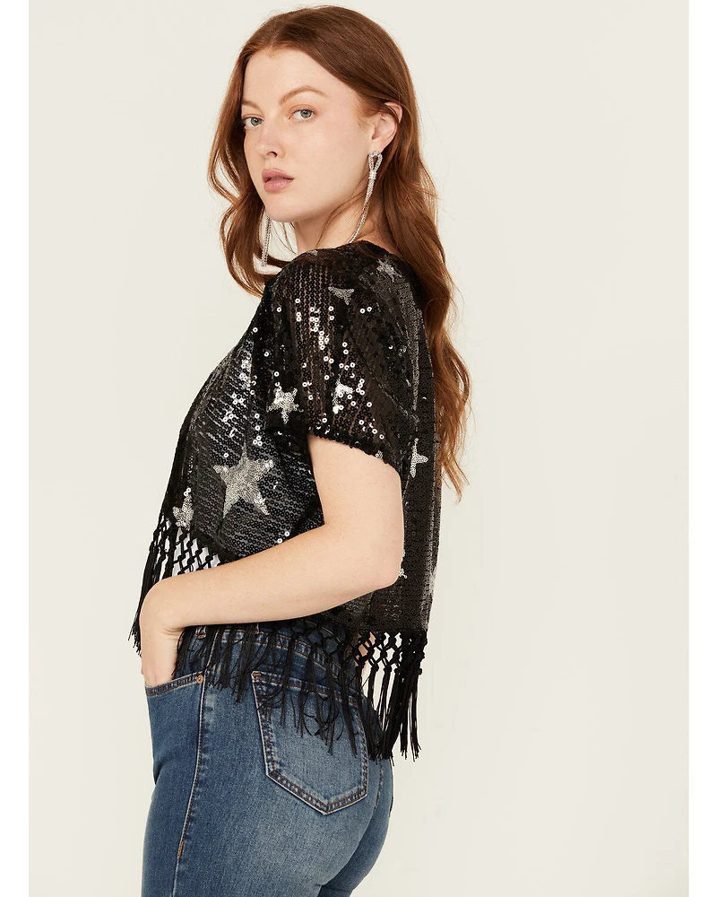 Rock & Roll Denim Women's Star Sequins Fringe Bolero