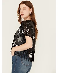 Rock & Roll Denim Women's Star Sequins Fringe Bolero