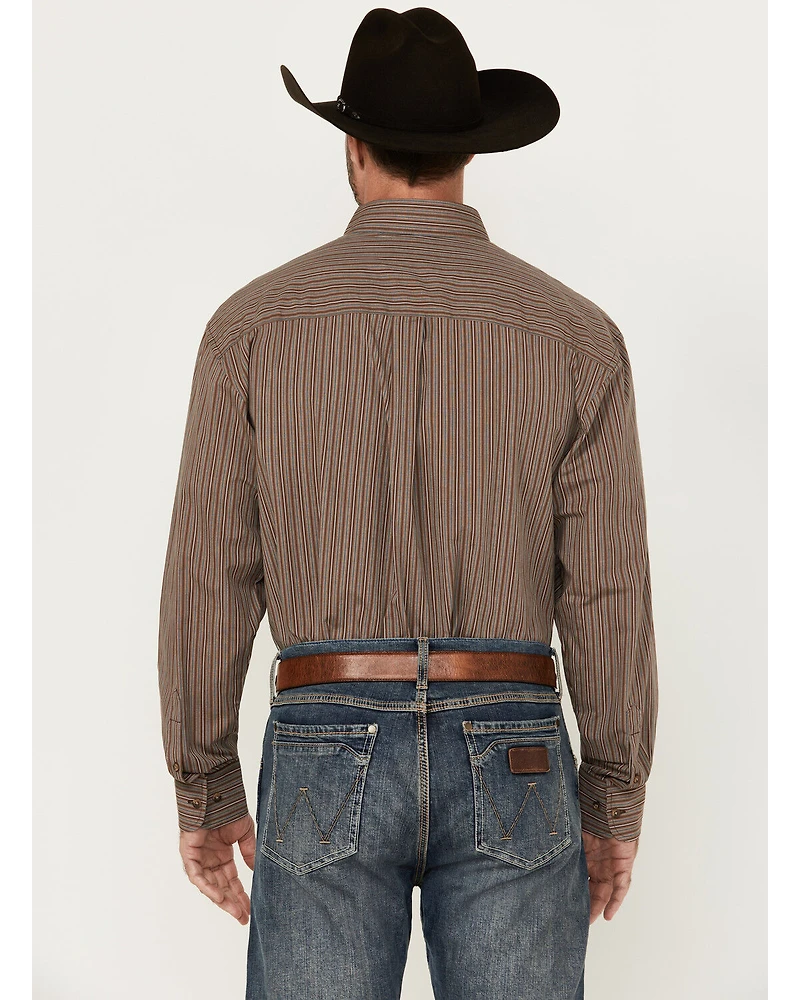 George Strait by Wrangler Men's Striped Print Long Sleeve Button-Down Stretch Western Shirt