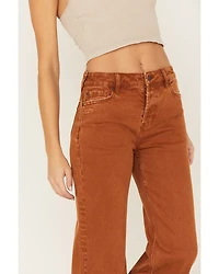 Cleo + Wolf Women's High Rise Distressed Stretch Loose Wide Jeans