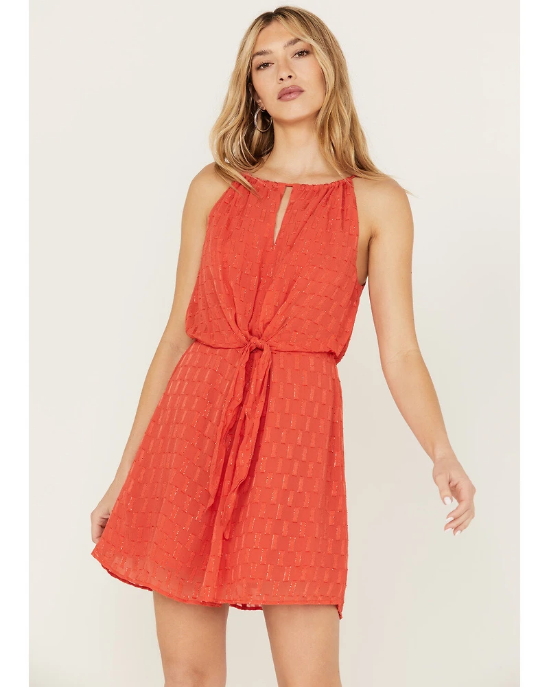 Idyllwind Women's Gladiolus Metallic Slip Tie Front Mini Dress