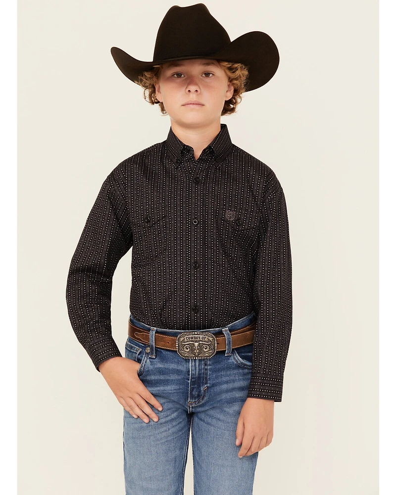 Panhandle Boys' Geo Print Long Sleeve Snap Western Shirt