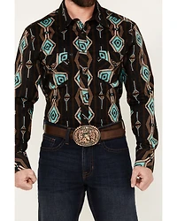 Rock & Roll Denim Men's Southwestern Print Long Sleeve Snap Stretch Western Shirt