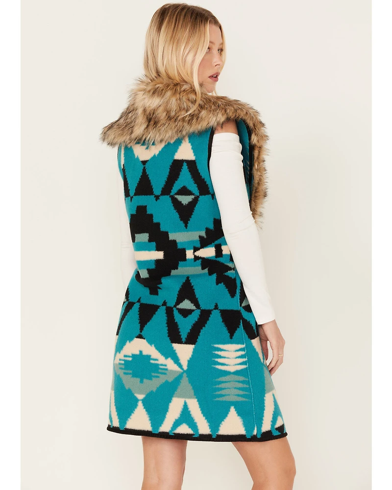 Tasha Polizzi Women's Southwestern Print Faux Fur Old Ranch Vest