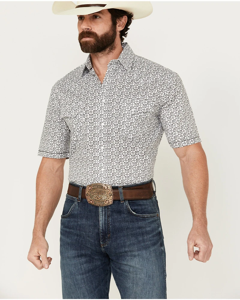 Panhandle Men's Abstract Geo Print Short Sleeve Pearl Snap Stretch Western Shirt