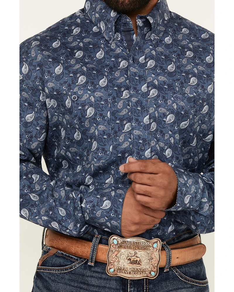 George Strait by Wrangler Men's Paisley Print Long Sleeve Button-Down Stretch Western Shirt