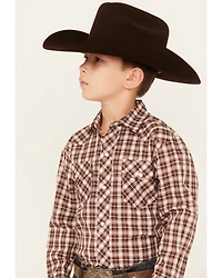Roper Boys' Plaid Print Cowboy Embroidery Long Sleeve Pearl Snap Western Shirt