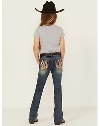 Grace LA Girls' Cowhide Horseshoe Bootcut Stretch Denim Jeans