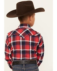 Ely Walker Boys' Plaid Print Brushed Flannel Long Sleeve Pearl Snap Western Shirt