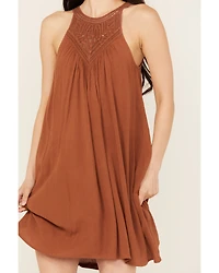 Shyanne Women's Crochet Yoke Crinkle Mini Dress