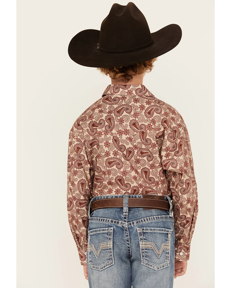 Rock & Roll Denim Boys' Paisley Print Long Sleeve Pearl Snap Stretch Western Shirt