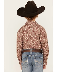 Rock & Roll Denim Boys' Paisley Print Long Sleeve Pearl Snap Stretch Western Shirt