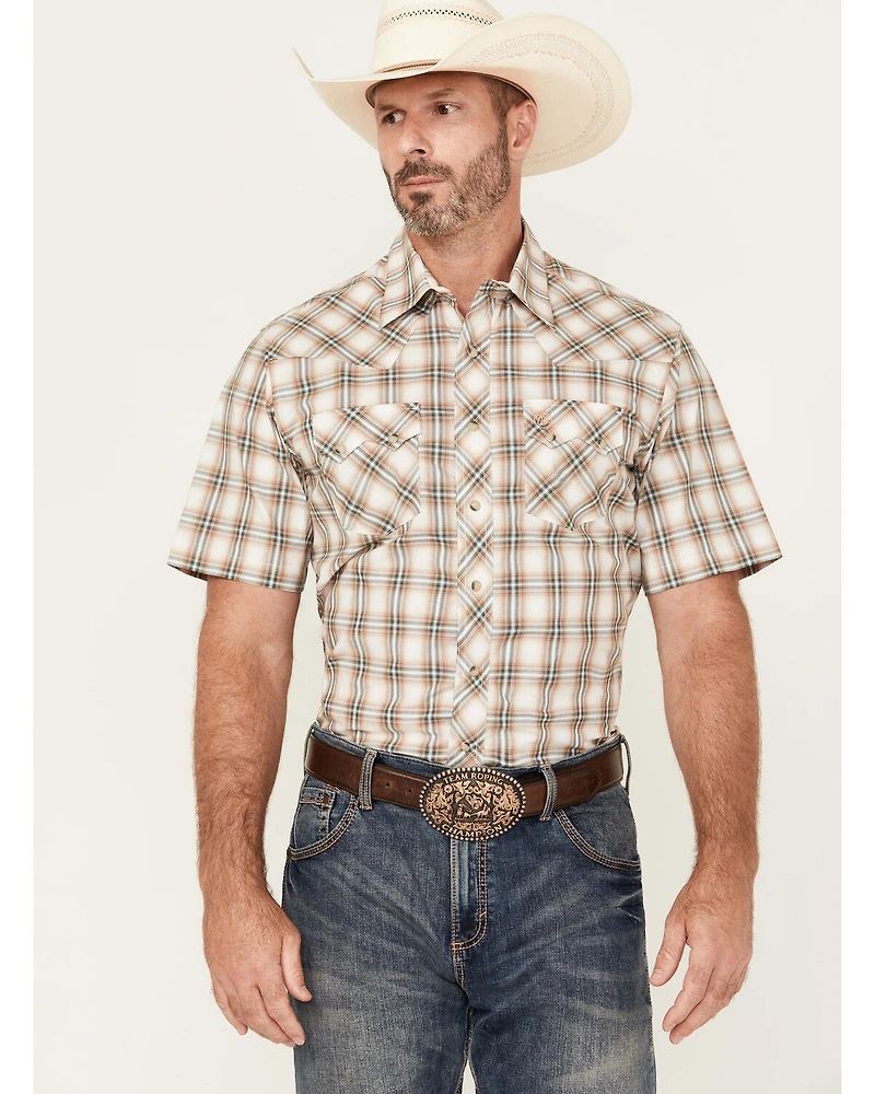 Wrangler Retro Men's Plaid Print Short Sleeve Snap Western Shirt