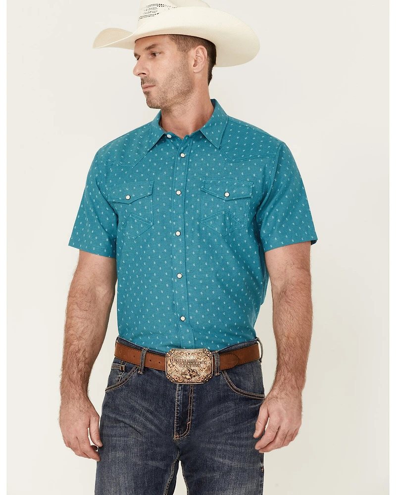 Cody James Men's Field Day Chambray Geo Print Short Sleeve Snap Western Shirt
