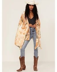 Flying Tomato Women's Patchwork Flowy Kimono