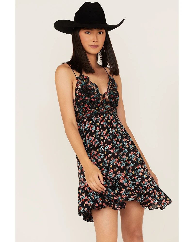 Free People Women's Adella Floral Print Sleeveless Slip Mini Dress