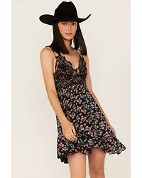 Free People Women's Adella Floral Print Sleeveless Slip Mini Dress