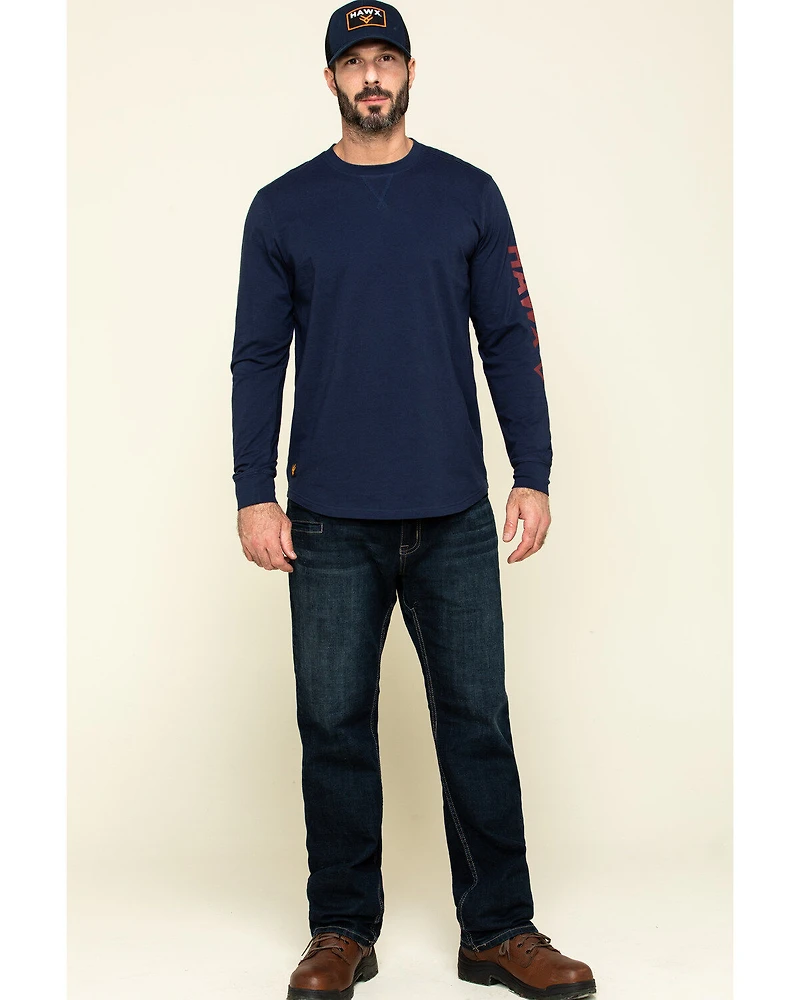 Hawx Men's Navy Sleeve Logo Long Work T-Shirt - Tall
