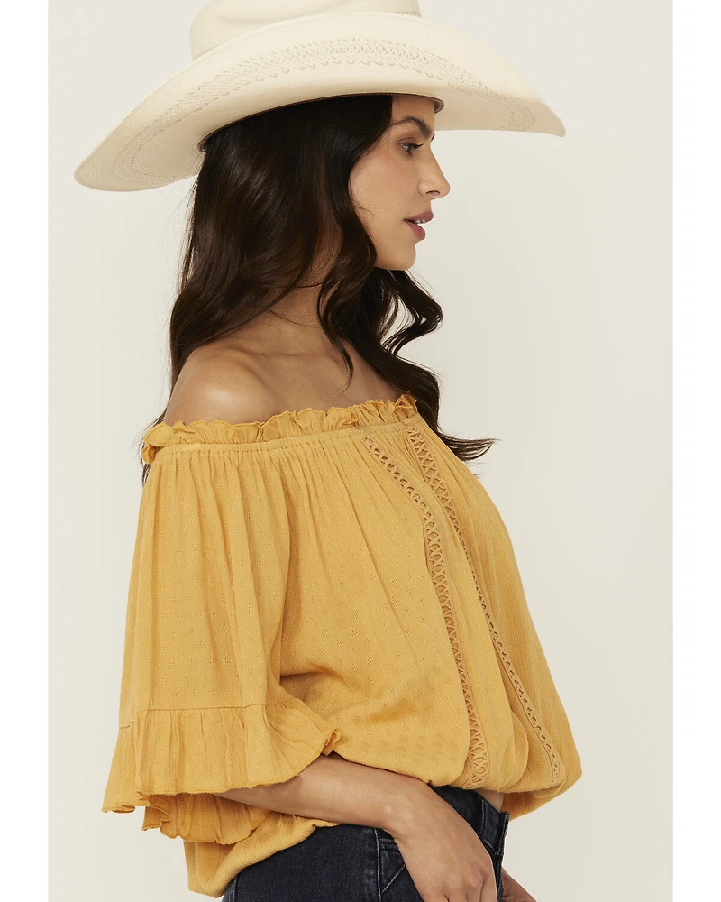 Band Of The Free Women's Solid Short Sleeve Off Shoulder Blouse