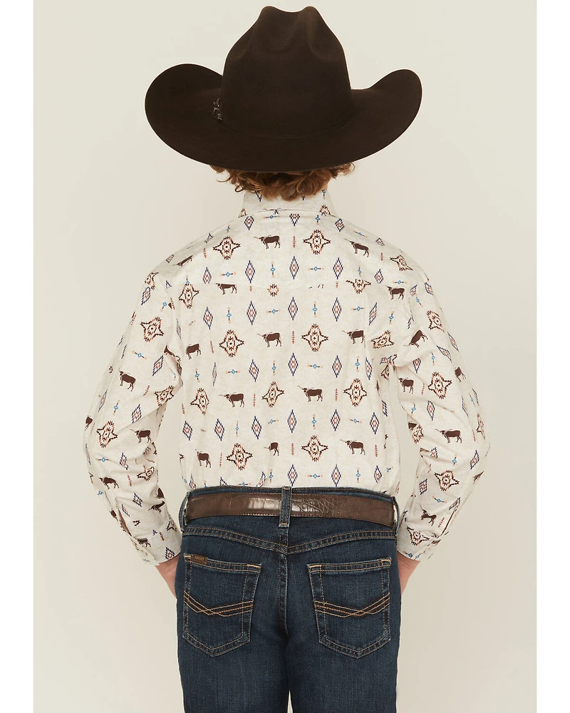Panhandle Slim Boys' Novelty Steerhead Long Sleeve Snap Stretch Western Shirt