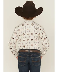 Panhandle Slim Boys' Novelty Steerhead Long Sleeve Snap Stretch Western Shirt