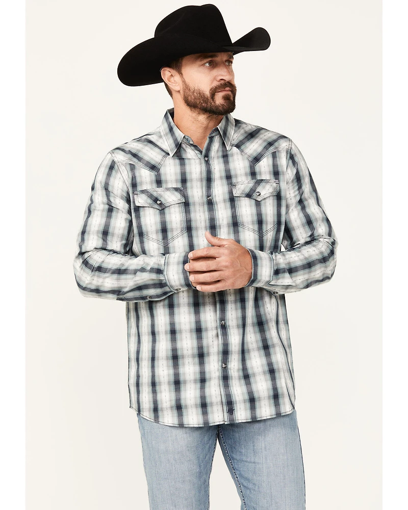 Moonshine Spirit Men's All Night Long Plaid Print Sleeve Snap Western Shirt