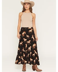 Cotton & Rye Women's Horse Print Button-Front High-Low Skirt