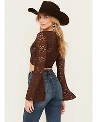 Shyanne Women's Lace Tie Front Bell Sleeve Top
