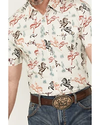 Rock & Roll Denim Men's Bronc Print Short Sleeve Snap Stretch Western Shirt