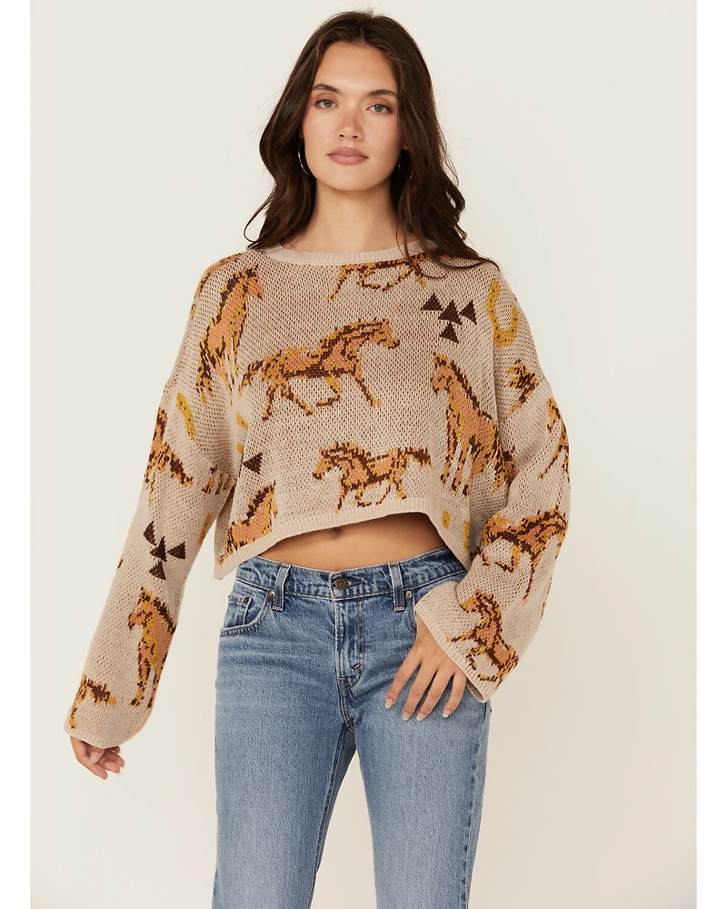 Rock & Roll Denim Women's Horse Print Sweater