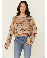 Rock & Roll Denim Women's Horse Print Sweater