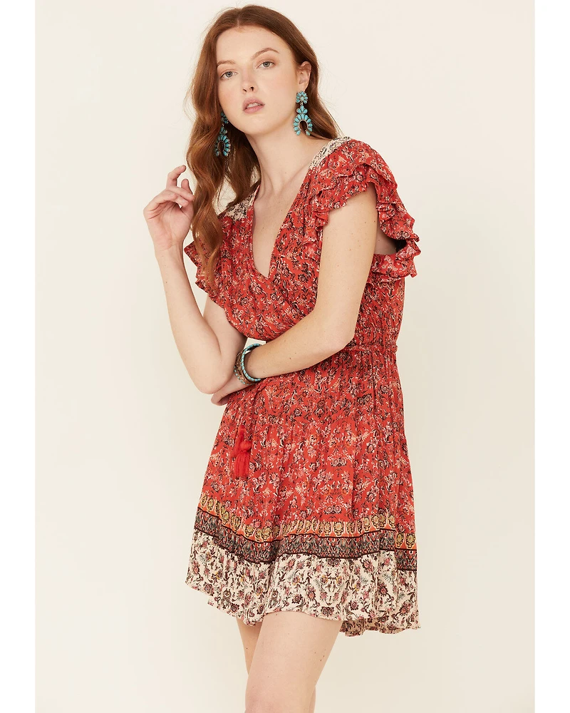 Angie Women's Ruffle Sleeve Tiered Mini Dress