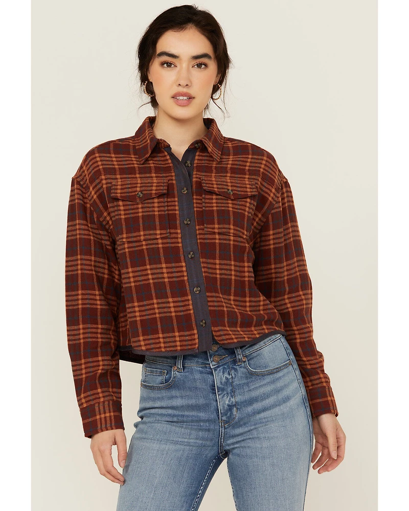 Cleo + Wolf Women's Chelsea Plaid Print Long Sleeve Button-Down Cropped Shirt