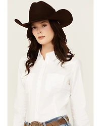 Wrangler Retro Women's Solid Long Sleeve Button-Down Stretch Western Shirt