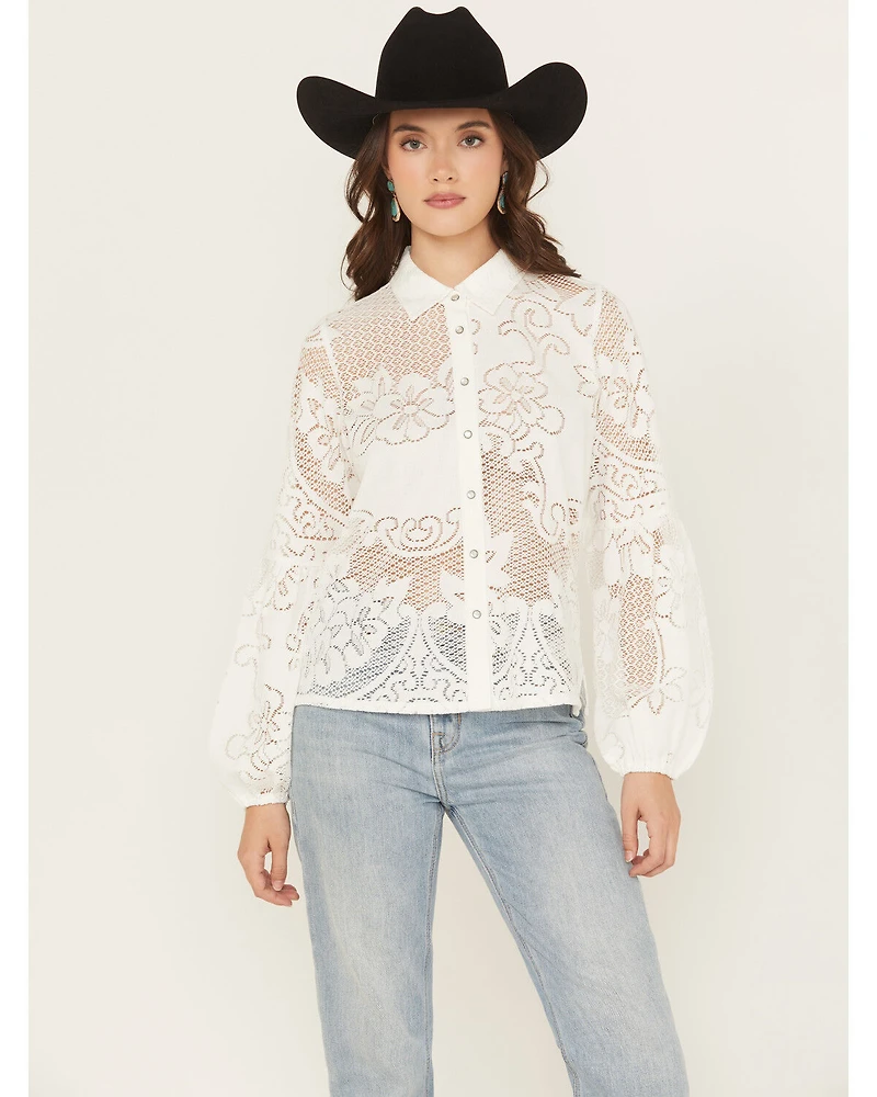Shyanne Women's Fringe Long Sleeve Button-Down Lace Shirt