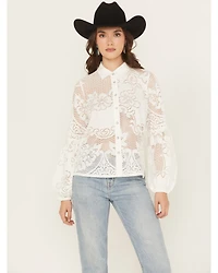 Shyanne Women's Fringe Long Sleeve Button-Down Lace Shirt