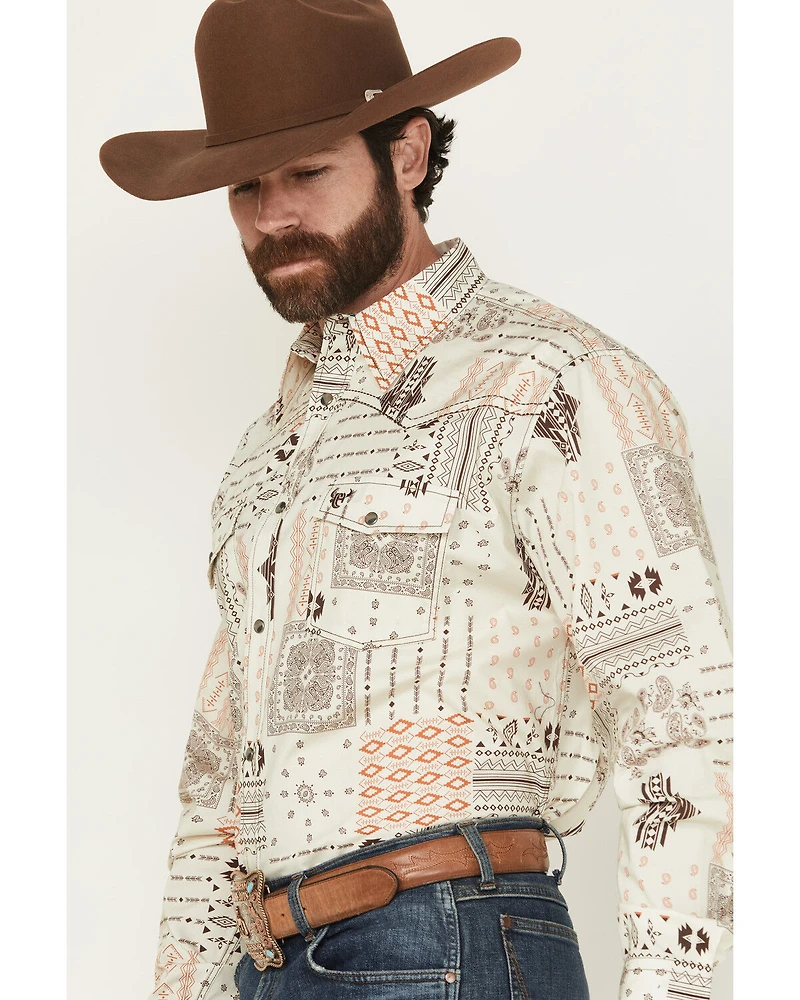Cowboy Hardware Men's Southwestern Print Long Sleeve Snap Stretch Western Shirt
