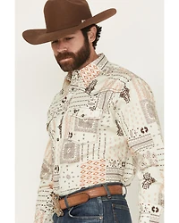 Cowboy Hardware Men's Southwestern Print Long Sleeve Snap Stretch Western Shirt